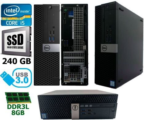 Системний блок Dell Optiplex 3040 SFF / Intel Core i5-6500 6th Gen (4 (4) ядра по 3.2GHz - 3.6GHz) / 8 GB DDR3L / 240 GB SSD / DVD / Intel HD Graphics 530