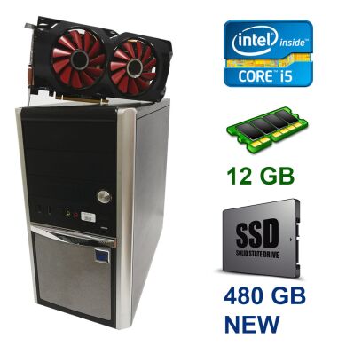 Euro Com / Intel Core i5-4570 (4 ядра по 3.2 - 3.6 GHz) / 12 GB DDR3 / 480 GB SSD NEW / AMD Radeon RX 470, 8 GB GDDR5, 256bit / Блок питания 600W NEW