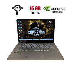 Игровой ноутбук Б-класс Asus ROG Zephyrus G14 GA401QM / 14" (1920x1080) IPS / AMD Ryzen 9 5900HS (8 (16) ядер по 3.0 - 4.6 GHz) / 16 GB DDR4 / 512 GB SSD / nVidia GeForce RTX 3060, 6 GB GDDR6, 192-bit