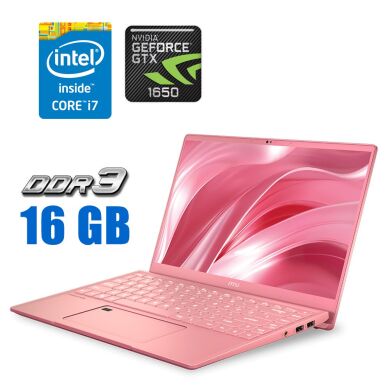 Игровой ноутбук MSI Prestige 14 Pink Edition / 14" (1920x1080) IPS / Intel Core i7-10710U (6 (12) ядер по 1.1 - 4.7 GHz) / 16 GB DDR3 / 512 GB SSD / nVidia GeForce GTX 1650 Max-Q, 4 GB GDDR5, 128-bit / WebCam 