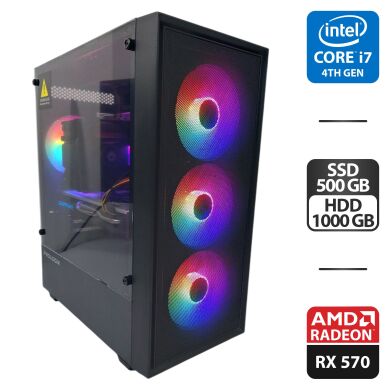 Комп'ютер ProLogix E107 Tempered Glass Black Tower / Intel Core i7-4770 (4 (8) ядра по 3.4 - 3.9 GHz) / 16 GB DDR3 / 500 GB SSD + 1000 GB HDD / AMD Radeon RX 570, 8 GB GDDR5, 256-bit / 380W