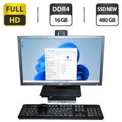 Комплект: HP EliteDesk 800 G3 Desktop Mini PC / Intel Core i5-6500T (4 ядра по 2.5 - 3.1 GHz) / 16 GB DDR4 / 480 GB SSD / Intel Graphics + Монітор Б-клас 22" (1920x1080) TN / Різні бренди + Мишка, клавіатура, кабелі, блок живлення, Windows 11 Pro