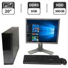 Комплект ПК: Dell OptiPlex 390 SFF / Intel Core i3-2120 (2 (4) ядра по 3.3 GHz) / 8 GB DDR3 / 500 GB HDD / Intel Graphics + Монітор Dell UltraSharp 2007FPb / 20" (1600x1200) TN / USB, VGA, DVI + Клавіатура, мишка, кабелі