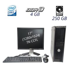 Комплект ПК: Dell OptiPlex 780 SFF / Intel Core 2 Duo E8400 (2 ядра по 3.0 GHz) / 4 GB DDR3 / 250 GB HDD / DVD-RW + Монитор Dell E178FP Б класс / 17" (1280x1024) TN CCFL / 1x VGA