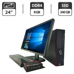 Комплект ПК: комп'ютер Fujitsu Esprimo D556 E90 SFF / Intel Core i3-6100 (2 (4) ядра по 3.7 GHz) / 8 GB DDR4 / 240 GB SSD / Intel HD Graphics 530 + Монітор 24" (1920x1080) TN / Різні бренди