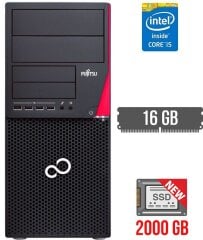 Компьютер Fujitsu Esprimo P720 E90+ Tower / Intel Core i5-4590 (4 ядра по 3.3 - 3.7 GHz) / 16 GB DDR3 / 2000 GB SSD NEW / Intel HD Graphics 4600 / DisplayPort / DVI