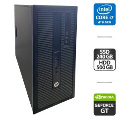 Комп'ютер HP ProDesk 600 G1 Tower / Intel Core i7-4770 (4 (8) ядра по 3.4 - 3.9 GHz) / 8 GB DDR3 / 240 GB SSD + 500 GB HDD / nVidia GeForce GT 740, 2 GB GDDR3, 128-bit / DVI