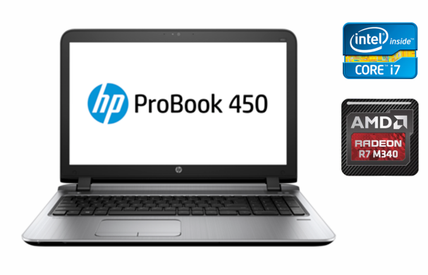 Ноутбук Б-клас HP ProBook 450 G3 / 15.6" (1366x768) TN / Intel Core i7-6500U (2 (4) ядра по 2.5 - 3.1 GHz) / 8 GB DDR3 / 240 GB SSD / AMD Radeon R7 M340, 2 GB DDR3, 64-bit / WebCam / Fingerprint / Windows 10