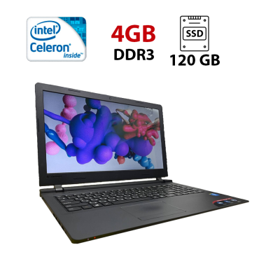 Ноутбук Б-класс Lenovo 100-15IBY / 15.6" (1366x768) TN / Intel Celeron N2840 (2 ядра по 2.16 - 2.58 GHz) / 4 GB DDR3 / 120 GB SSD / Intel HD Graphics / WebCam Ноутбук Б-класс Lenovo 100-15IBY / 15.6" (1366x768) TN / Intel Celeron N2840 (2 ядра по 2.16 - 2.58 GHz) / 4 GB DDR3 / 120 GB SSD / Intel HD Graphics / WebCam