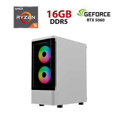 Новый игровой ПК Ice Talos E3 CG WH Tower / AMD Ryzen 5 8400F (6 (12) ядер по 4.2 - 4.7 GHz) / 16 GB DDR5 / 1000 GB SSD / nVidia GeForce RTX 5060, 8 GB GDDR7, 128-bit