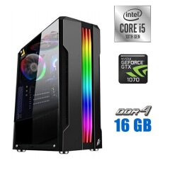 Игровой ПК Tower NEW / Intel Core i5-10400F (6 (12) ядер по 2.9 - 4.3 GHz) NEW / 16 GB DDR4 NEW / 480 GB SSD NEW + 500 GB HDD / nVidia GeForce GTX 1070 Ti, 8 GB GDDR5, 256-bit / 600W NEW