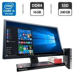 Комплект ПК: неттоп HP EliteDesk 800 G3 Desktop Mini USFF / Intel Core i5-6500T (4 ядер по 2.5 - 3.1 GHz) / 16 GB DDR4 / 240 GB SSD / Intel UHD Graphics 630 + Монітор Dell / 24" (1920x1080) TN / Різні бренди