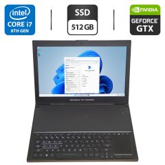 Игровой ноутбук Asus ROG Zephyrus GX501G / 15.6" (1920x1080) IPS / Intel Core i7-8750H (6 (12) ядер по 2.2 - 4.1 GHz) / 16 GB DDR4 / 512 GB SSD / nVidia GeForce GTX 1080, 8 GB GDDR5X, 256-bit / WebCam
