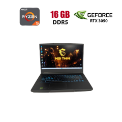 Ігровий ноутбук Б-клас MSI Thin A15 B7UC / 15.6" (1920x1080) IPS / AMD Ryzen 5 7535HS (6 (12) ядер по 3.3 - 4.55 GHz) / 16 GB DDR5 / 512 GB SSD / nVidia GeForce RTX 3050, 4 GB GDDR6, 128-bit / WebCam