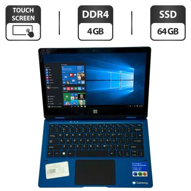 Нетбук Б-класс Gateway GWTC116-2BL / 11.6" (1366x768) TN Touch / Intel Celeron N4020 (2 ядра по 1.1 - 2.8 GHz) / 4 GB DDR4 / 64 GB SSD / Intel UHD Graphics 600 / WebCam / Windows 10 Pro Нетбук Б-класс Gateway GWTC116-2BL / 11.6" (1366x768) TN Touch / Intel Celeron N4020 (2 ядра по 1.1 - 2.8 GHz) / 4 GB DDR4 / 64 GB SSD / Intel UHD Graphics 600 / WebCam / Windows 10 Pro