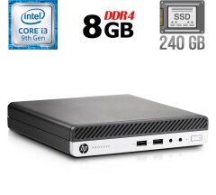 Неттоп HP ProDesk 400 G5 Mini USFF / Intel Core i3-9100T (4 ядра по 3.1 - 3.7 GHz) / 8 GB DDR4 / 240 GB SSD / Intel UHD Graphics 630 / USB 3.1 / DisplayPort + Блок питания