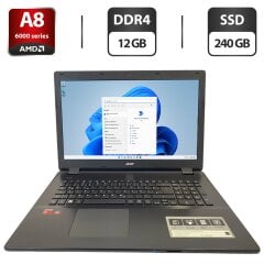 Ноутбук Acer Aspire E5-721 / 17.3" (1600x900) TN / AMD A8-6410 (4 ядра по 2.0 - 2.4 GHz) / 12 GB DDR5 / 240 GB SSD / AMD Radeon R5 Graphics / WebCam