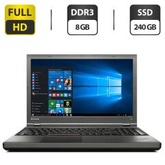 Ноутбук Б-класс Lenovo ThinkPad T540p / 15.6" (1920x1080) TN / Intel Core i7-4600M (2 (4) ядра по 2.9 - 3.6 GHz) / 8 GB DDR3 / 240 GB SSD / Intel HD Graphics 4600 / DVD-ROM / VGA