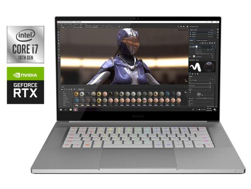 Ігровий ноутбук Razer Blade 15 RZ09-0328 Silver / 15.6" (3840x2160) OLED / Intel Core i7-10750H (6 (12) ядер по 2.6 - 5.0 GHz) / 16 GB DDR4 / 512 GB SSD NVMe / nVidia GeForce RTX 2070 Max-Q, 8 GB GDDR6, 256-bit / WebCam
