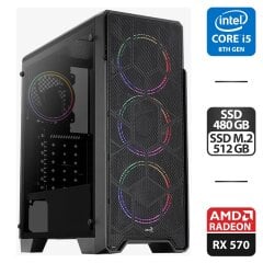 Ігровий ПК AeroCool ORE Saturn Tower / Intel Core i5-8400 (6 ядер по 2.8 - 4.0 GHz) / 16 GB DDR4 / 480 GB SSD + 512 GB SSD M.2 / AMD Radeon RX 570, 4 GB GDDR5, 256-bit / 500W