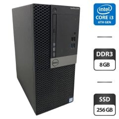 Компьютер Dell OptiPlex 3040 Tower / Intel Core i3-6100 (2 (4) ядра по 3.7 GHz) / 8 GB DDR3 / 256 GB SSD / Intel HD Graphics 530 / DVD-ROM