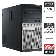 Компьютер Б-класс Dell OptiPlex 9020 Tower / Intel Core i5-4570 (4 (8) ядра по 3.2 - 3.6 GHz) / 8 GB DDR3 / 120 GB SSD + 500 GB HDD / AMD Radeon RX 550, 4 GB GDDR5, 128-bit / DVD-ROM