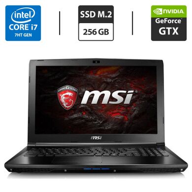 Игровой ноутбук MSI GL62M 7RE / 15.6" (1920x1080) IPS / Intel Core i7-7700HQ (4 (8) ядра по 2.8 - 3.8 GHz) / 8 GB DDR4 / 256 GB SSD M.2 / nVidia GeForce GTX 1050, 2 GB GDDR5, 128-bit / WebCam