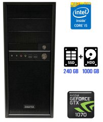 Ігровий ПК Chieftec Tower / Intel Core i5-4590 (4 ядра по 3.3 - 3.7 GHz) / 32 GB DDR3 / 240 GB SSD + 500 GB HDD / nVidia GeForce GTX 1070, 8 GB GDDR5, 256-bit / 750W / DVI / HDMI / DisplayPort