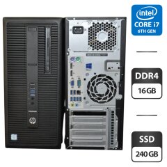 Компьютер HP EliteDesk 800 G2 Tower / Intel Core i7-6700 (4 (8) ядра по 3.4 - 4.0 GHz) / 16 GB DDR4 / 240 GB SSD / Intel HD Graphics 530 / DVD-ROM / Windows 11 Pro