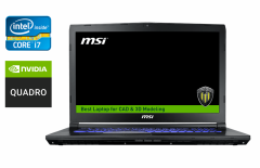 Мобільна робоча станція Б-клас MSI WE72 7RJ / 17.3" (1920x1080) IPS / Intel Core i7-7700HQ (4 (8) ядра по 2.8 - 3.8 GHz) / 32 GB DDR4 / 512 GB SSD / nVidia Quadro M2200, 4 GB GDDR5, 128-bit / WebCam / HDMI