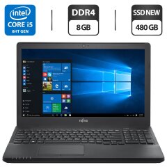 Ноутбук Б-клас Fujitsu LifeBook A556 / 15.6" (1366x768) TN / Intel Core i5-6200U (2 (4) ядра по 2.3 - 2.8 GHz) / 8 GB DDR4 / 480 GB SSD NEW / Intel HD Graphics 520 / WebCam / DVD-ROM + Бездротова мишка у подарунок