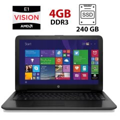 Ноутбук HP 255 G4 / 15.6" (1366x768) TN / AMD E1-6015 (2 ядра по 1.4 GHz) / 4 GB DDR3 / 240 GB SSD / AMD Radeon R2 Graphics / WebCam