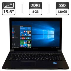 Ноутбук Lenovo B590 / 15.6" (1366x768) TN / Intel Core i5-2520M (2 (4) ядра по 2.5 - 3.2 GHz) / 8 GB DDR3 / 120 GB SSD / Intel HD Graphics 3000 / WebCam / DVD-ROM / Windows 10 Pro