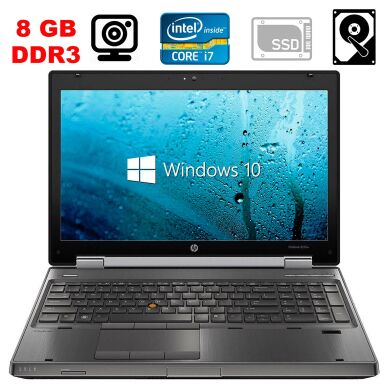 Ноутбук робоча станція HP EliteBook 8570w / 15.6" (1600x900) WVA / Intel Core i7-3520M (2 (4) ядра по 2.9 - 3.6 GHz) / 16 GB DDR3 / 256 GB SSD+500 GB HDD / nVidia Quadro K1000M, 2 GB DDR3, 128-bit / WebCam / DVD-RW 