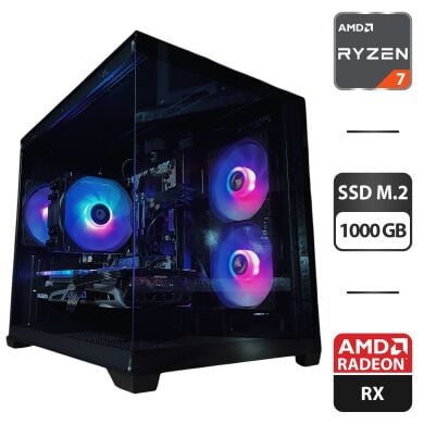 Сборка под заказ: игровой ПК Gamdias Aura GC10M ARGB Black Tower / AMD Ryzen 7 5700X (8 (16) ядер по 3.4 - 4.6 GHz) / 32 GB DDR4 / 1000 GB SSD M.2 / AMD Radeon RX 6700 XT, 12 GB GDDR6, 192-bit / 650W