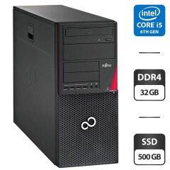 Компьютер Fujitsu Esprimo P756 E90 Tower / Intel Core i5-6400 (4 ядра по 2.7 - 3.3 GHz) / 32 GB DDR4 / 500 GB SSD / Intel HD Graphics 530 / DVD-ROM / Windows 11 Pro
