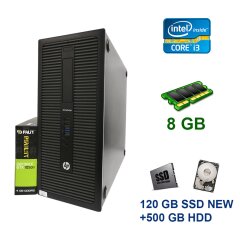 HP EliteDesk 800 G1 Tower / Intel Сore i3-4130 (2 (4) ядра по 3.4 GHz) / 8 GB DDR3 / 120 GB SSD NEW+500 GB HDD / nVidia GeForce GTX 1050 Ti, 4 GB GDDR5, 128-bit NEW / USB 3.0