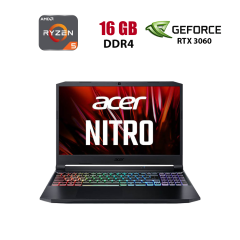 Игровой ноутбук Acer Nitro 5 AN515-45-R1SL / 15.6" (1920x1080) IPS / AMD Ryzen 5 5600H (6 (12) ядер по 3.3 - 4.2 GHz) / 16 GB DDR4 / 1000 GB SSD / nVidia GeForce RTX 3060, 6 GB GDDR6, 192-bit / WebCam