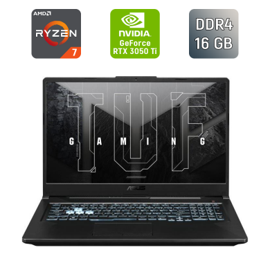 Игровой ноутбук Asus TUF Gaming A17 FA706QE / 17.3" (1920x1080) IPS / AMD Ryzen 7 5800H (8 (16) ядер по 3.2 - 4.4 GHz) / 16 GB DDR4 / 512 GB SSD / nVidia GeForce RTX 3050 Ti, 4 GB GDDR6, 128-bit / WebCam / Windows 10