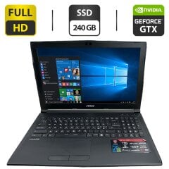 Ігровий ноутбук Б-клас MSI Ms-16J9 / 15.6" (1920x1080) IPS / Intel Core i5-7300HQ (4 ядра по 2.5 - 3.5 GHz) / 12 GB DDR4 / 240 GB SSD / nVidia GeForce GTX 1050, 2 GB GDDR5, 128-bit / WebCam / HDMI