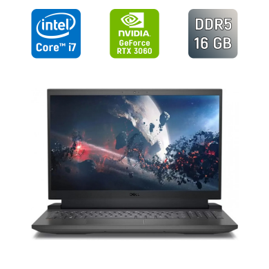 Ігровий ноутбук Dell G15 5520 / 15.6" (1920x1080) IPS / Intel Core i7-12700H (14 (20) ядер по 3.5 - 4.7 GHz) / 16 GB DDR5 / 512 GB SSD / nVidia GeForce RTX 3060, 6 GB GDDR6, 192-bit / WebCam / Windows 11 Ігровий ноутбук Dell G15 5520 / 15.6" (1920x1080) IPS / Intel Core i7-12700H (14 (20) ядер по 3.5 - 4.7 GHz) / 16 GB DDR5 / 512 GB SSD / nVidia GeForce RTX 3060, 6 GB GDDR6, 192-bit / WebCam / Windows 11