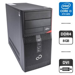 Компьютер Fujitsu Esprimo P556 E85+ Tower / Intel Core i3-6100 (2 (4) ядра по 3.7 GHz) / 8 GB DDR4 / 500 GB HDD / Intel HD Graphics 530 / DVD-ROM / DVI / Windows 11 Pro