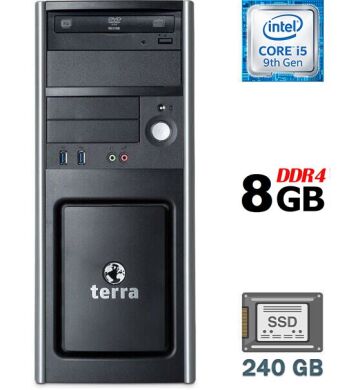 Компьютер Terra Tower / Intel Core i5-9500 (6 ядер по 3.0 - 4.4 GHz) / 8 GB DDR4 / 240 GB SSD / Intel UHD Graphics 630 / 400W / DVD-RW / DisplayPort / HDMI