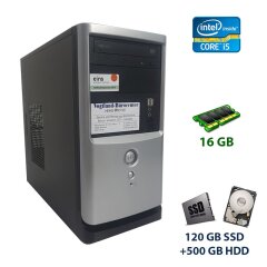 Компьютер Midi Silver Tower / Intel Core i5-3470 (4 ядра по 3.2 - 3.6 GHz) / 16 GB DDR3 / 120 GB SSD+500 GB HDD / 350W HEC / DVD-RW