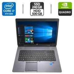 Мобильная рабочая станция HP ZBook 17 G1 / 17.3" (1920x1080) TN / Intel Core i7-4700MQ (4 (8) ядра по 2.4 - 3.4 GHz) / 32 GB DDR3 / 240 GB SSD + 500 GB HDD / nVidia Quadro K610M, 1 GB GDDR5, 64-bit / WebCam
