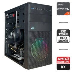Новий ігровий ПК 2E Basis RD850 Tower / AMD Ryzen 3 4100 (4 (8) ядра по 3.8 - 4.0 GHz) / 16 GB DDR4 / 120 GB SSD + 500 GB HDD / AMD Radeon RX 570, 4 GB GDDR5, 256-bit / HDMI / 500W