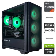 Сборка под заказ: игровой ПК Montech Air 100 ARGB Tower / AMD Ryzen 5 5500 (6 (12) ядер по 3.6 - 4.2 GHz) / 16 GB DDR4 / 1000 GB SSD M.2 / nVidia GeForce RTX 3060 Ti, 8 GB GDDR6, 256-bit / 650W