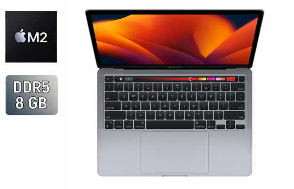 Ультрабук Apple MacBook Pro 13 (2022) / 13.3" (2560x1600) IPS / Apple M2 (8 ядер по 2.4 &ndash; 3.5 GHz) / 8 GB DDR5 / 256 GB SSD / Apple M2 Graphics / WebCam / True Tone / Touch Bar / Touch ID / Space Gray