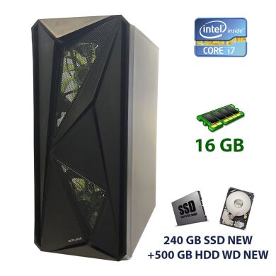 1Stplayer 3Led Tower / Intel Core i7-2600 (4 (8) ядра по 3.4 - 3.8 GHz) / 16 GB DDR3 / 240 GB SSD NEW+500 GB HDD WD NEW / AMD Radeon RX 580 Nitro+, 4 GB GDDR5, 256-bit / 550W