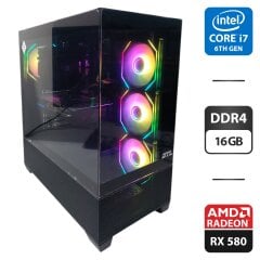 Ігровий ПК GTL Gaming Universe Black Tower / Intel Core i7-6700 (4 (8) ядра по 3.4 - 4.0 GHz) / 16 GB DDR4 / 500 GB SSD M.2 + 500 GB HDD / AMD Radeon RX 580, 8 GB GDDR5, 256-bit / 500W